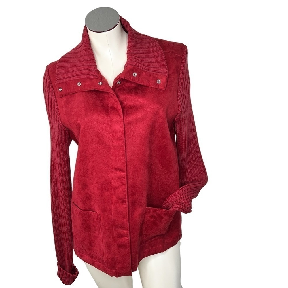Vintage Eivissa Faux Suede Red Knit Sweater Jacket Women's Size XL